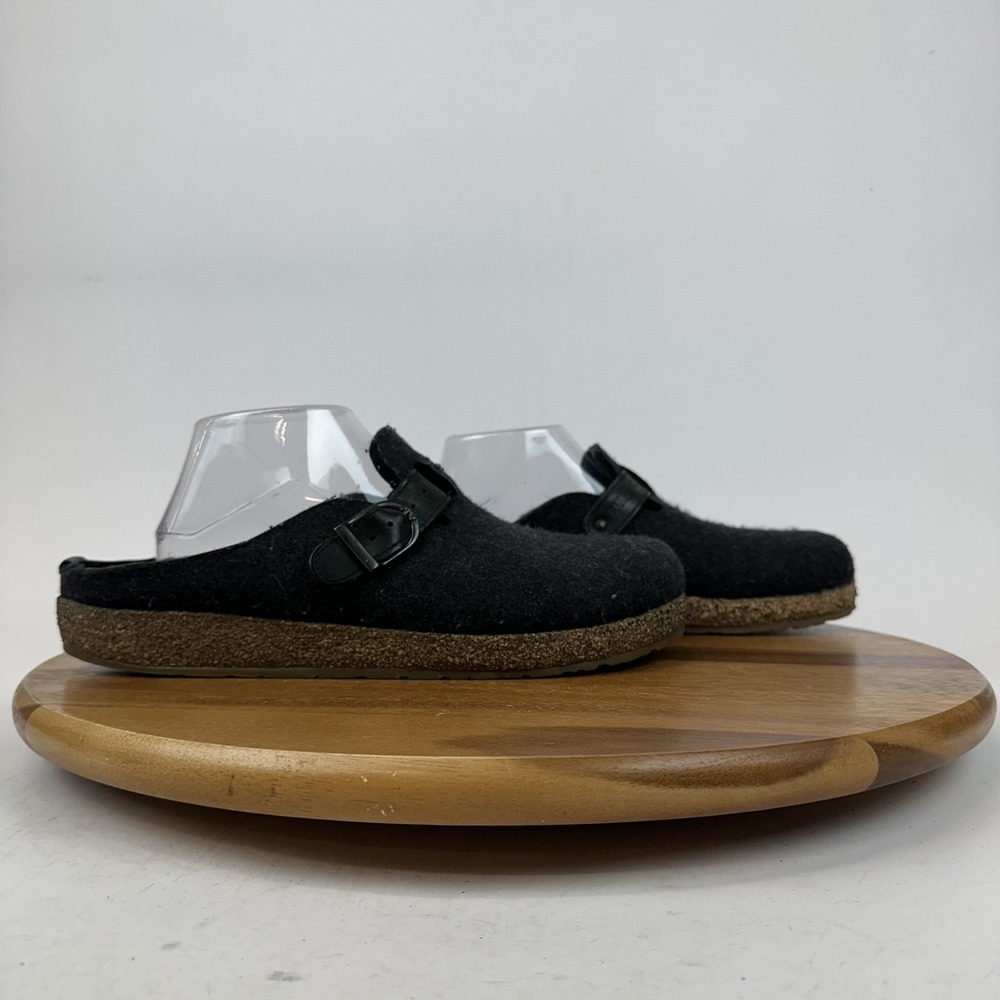 Mens Haflinger Grizzly Buckle Strap Black Wool Casual Slide Clogs Size EU 44 GUC